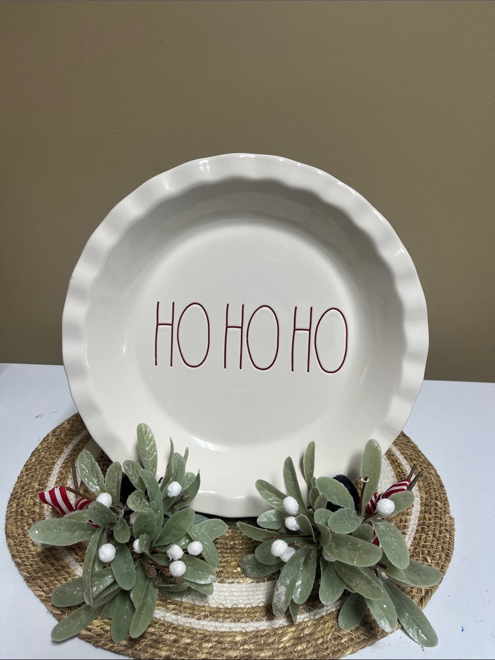 Rae Dunn “Ho Ho Ho” Christmas pie Plate in great condition